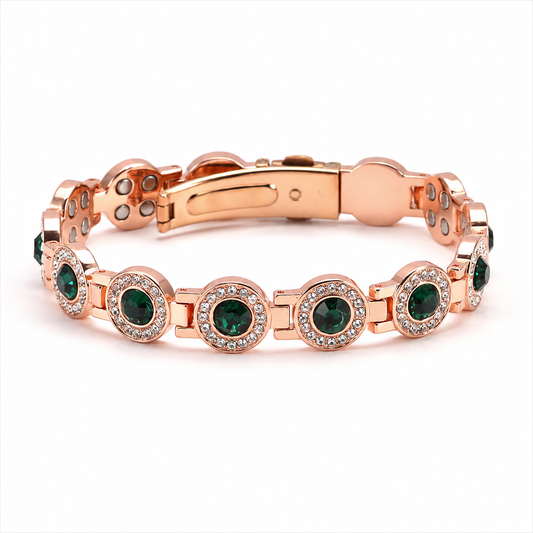 Pulsera Magnética de Cobre Con Cristales Verdes